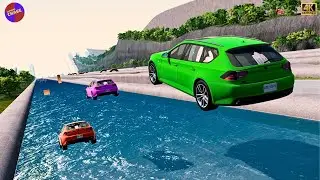 Big & Small Cars Vs Mega Water Slide 💥| Down Of Death | Downhill Mayhem | BeamNG.drive 🔥