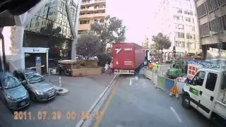 Trucking through the narrow streets and tunnels of Monaco. Dash-cam video.