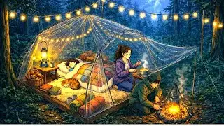 A Rainy Night Camping with Family in a Transparent Tent Deep in the Forest 🌲🌧️| Ghibli Style Video