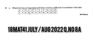 Statistical Methods | 18mat41 module 4 | July/Aug 2022 Q.no 8a