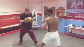 Prince Brady at the famous West Ham boxing gym working on power with Matt Marsh