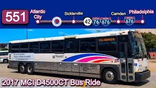 NJ Transit 551 Bus Ride: 2017 MCI D4500CT 17075 from Atlantic City to Philadelphia