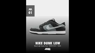 Nike Dunk Low Black / Light Smoke Grey - July 1, 2025