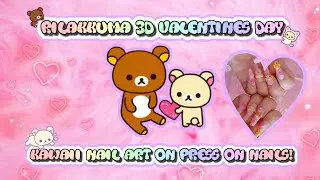 Kawaii 3D Nail Rilakkuma Valentines Day Nail Art-Gyaru,Alt.,Sanriocore,Hime Nail Art