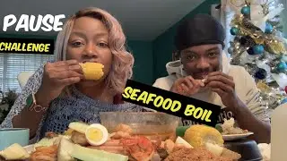 Thanksgiving Seafood Boil Mukbang | Pause Challenge by Steph and Tasha | Collab  with Mikeeey 300
