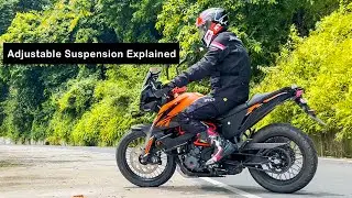 New KTM 390 adventure 2023 with spoke wheels adjustable suspension explained