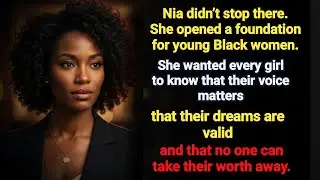 A powerful Black woman in her early 30s standing confidently at night, with a calm but commanding...