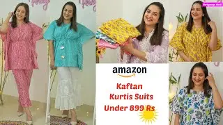 Amazon Kaftan Kurtis Suits under 899 Rs | Block Print Floral Kaftans for Summer | Perkymegs Hindi