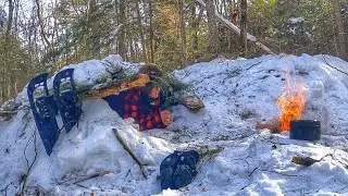 Winter Bushcraft SURVIVAL SHELTER - Solo Overnight in Sub Zero Temps
