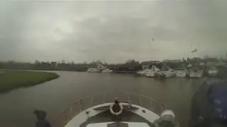 CHB 42 Trawler Yacht coming into Newark Marina's Lifting dock
