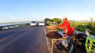 Street Food at Kampong Chak Bridge in Takeo Province, Cambodia, Countryside Market Food, & More