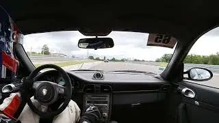 Porsche 997 GT3 chasing Porsche 991.1 GT3 RS in traffic at Dijon Prenois