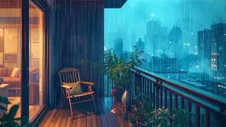 Study & Relax 🌧️ Rainy Night Balcony [8 HOURS] Lofi Hip Hop Mix - Escape into Peace