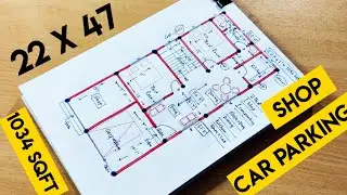 22 x 47 house plan with car parking & shop II 22 x 47 ghar ka naksha II 2 bhk house plan