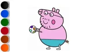 Dad peppa pig 🐖🌈❤️| step-by-step dady pig Drawing | colorful dady pig