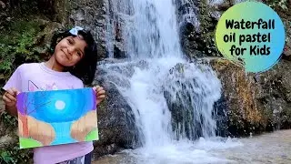 Waterfall oil pastel for kids | Easy Oil Pastel Drawing for Kids | Oil Pastel Art for Kids | Scenery