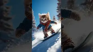 Snowboarding Cat 🏂🐱🐾 #shorts #cute #funny #nature #ai #cat #fyp #animals #snowboarding #adventure