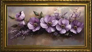 Purple Anemones Flower, Vintage Still Life Oil Painting | Gold Framed Art Screensaver for TV