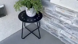 danpinera Outdoor Side Table with Flower Cut-Outs &ndash; Weather Resistant Steel Patio End Table