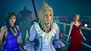 Final Fantasy 7 Remake Sephiroth finds Cloud, Tifa and Aerith in dresses.