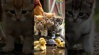 Farmyard Friends by the Pond 🐥🐱🐔🐢 | Cutest Ducklings, Cats & Turtle #kitten #animalfriendships