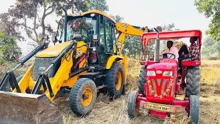 Mud Loading tractor Mahindra 575d in JCB 3dx Backhoe Loader Machine mud khudai working stuck mud 