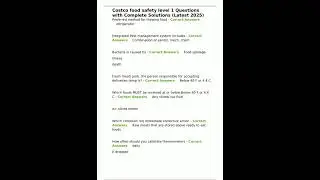 Costco food safety level 1 Questions with Complete Solutions Latest 2025