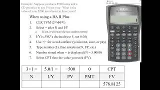 BA II Plus TVM Calculator Present Value and Future Value of a Single Payment