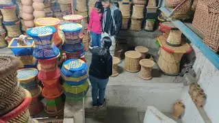 Customer Visit At Our Warehouse For Purchase Natural Bamboo Mudda Stool For Restaurant Use 