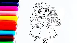 Princess Birthday Cake Coloring for Kids | Fun Quiz + Learning 🎂👸✨