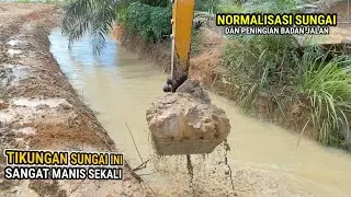 Normalisasi sungai yang kurang dalam dan lebar tanah langsung di timbun ke jalan