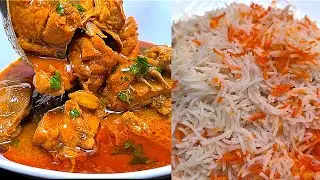 Chicken curry or pulao recipe| plain pulao|पुलाव के साथ चिकन का शोरबे वाला सालन |Chicken with pulao