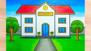 How to Draw a School Building | Simple School Drawing Step by Step, Easy and Neat