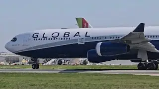 ✈️ A340 da Global impressiona no Aeroporto de Lisboa 🇵🇹🛫