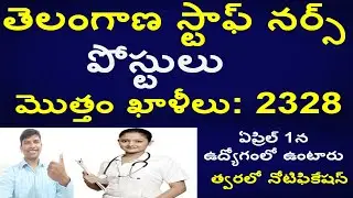 Staff Nurse Vacancy 2020 Telangana|Tealngana Statff Nusre Jobs 2020|1640 Staff Nurse Posts|Govt Jobs