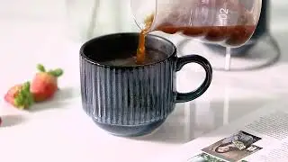 Coffee Mug Ceramic Set of 4 with Stand   15 oz Stackable Large Porcelain Ribbed