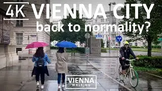 Walking in the Rain in Vienna City, City Ambience & Sounds, Schwarzenbergplatz to Ronacher Theater
