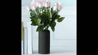 Striped Ceramic-Like Plastic Flower Vase | Black & White, Small 1pc
