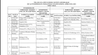 TIME TABLE - OPEN SSC/INTER EXAMS