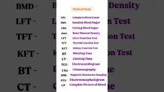 Common medical Tests ✨#bloodtests #medicaltests #shortsviral #healthylifestyle #medicalknowledge