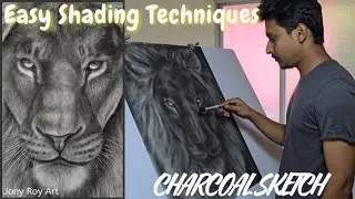 Lion Charcoal Drawing Part 02 | Shading Techniques | Jony Roy Art