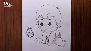 Cute Baby with big Butterfly pencildrawing scenery@Taposhi arts Academy