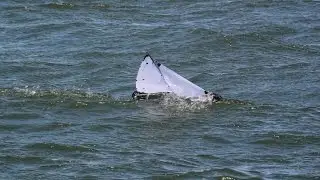 DragonForce 65 RC sailboat with C rig in strong wind conditions