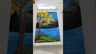 Lake view painting | watercolor painting | #paintinshorts #ytshorts #lakeview