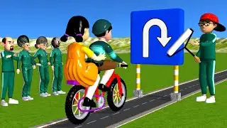 Scary Teacher 3D vs Squid Game Painting Road Signs Right or Error 5 Times Challenge