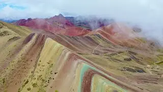 Rainbow mountain, maras, moray, Lima drone view 4K