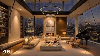 4K Cozy New York Apartment with Elegant Piano Jazz Music & Crackling Fireplace to Unwind, Sleep