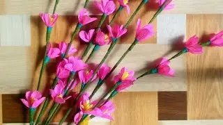 How To Make Cherry Blossom Flowers At Home | Crape Paper | Home Decor | DIY | By Pooja craft corner