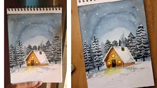 Watercolor Winter ❄️ ☃️ Scenery: Easy Snow & Pine Trees Tutorial☃️❄️