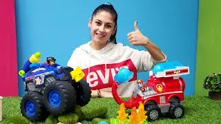 Paw Patrol Marshall ve Chase yeni görev araçlarını deniyor. Çocuk videoları